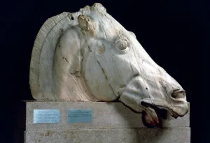 Head of a horse from the Chariot of Selene from the east pediment of the Parthenon, 447-432 BC Head of a horse from the Chariot of Selene from the east pediment of the Parthenon, 447-432 BC
