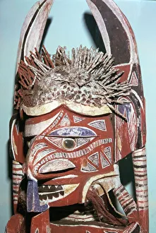 Melanesia Prints: Head of Malanggan figure, intended to rot with a body
