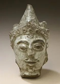 Glazed Stoneware Prints: Head of a Man, 14th-15th century. Creator: Unknown