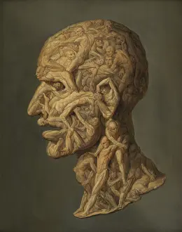 Trompe Loeil Prints: The head of a man composed of writhing nude figures. Creator: Filippo Balbi