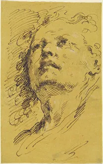 Ochre Prints: Head of a Man Looking Up, 1770s. Creator: Pietro Antonio Novelli