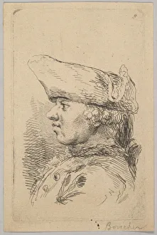 Head of a man in profile wearing a tricorne, 18th century. Creator: Unknown
