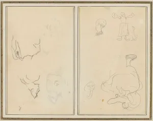 Head of a Man with a Study of His Back; Various Sketches with a Peasant...[recto], 1884-1888. Creator: Paul Gauguin