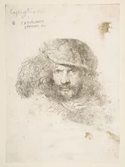 Bernini Gianlorenzo Gallery: Head of a man wearing a feathered cap (possibly Bernini, possibly a self portrait... ca
