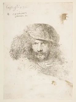 Castiglione Gallery: Head of a man wearing a feathered cap (possibly Bernini, possibly a self portrait... ca