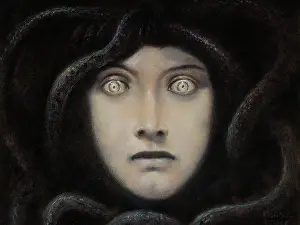 Ritter Von 1863 1928 Prints: Head of Medusa, c1892. Creator: Stuck, Franz, Ritter von (1863-1928)