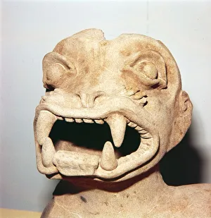 Monster Prints: Head of Monster on Pot, from Ecuador, Pre Columbian
