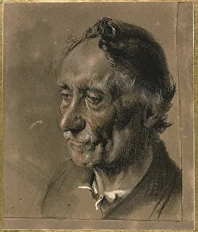 Menzel Adolph Friedrich Erdmann Von Prints: Head of an Old Man, c. 1850. Creator: Adolph Menzel