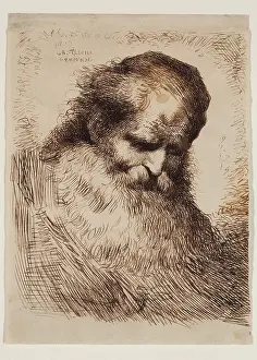 Cream Prints: Head of an Old Man, mid-17th century. Creator: Giovanni Benedetto Castiglione