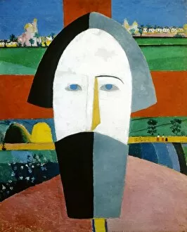 Peasants Collection: Head of a Peasant, 1928-1932. Artist: Kazimir Malevich