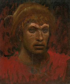 Defiance Prints: Head of a Rebel Dressed in Red, 1905-1915. Creator: Ladislav Mednyanszky