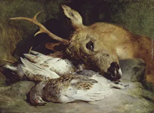 Head of a Roebuck and Two Ptarmigan, c. 1830. Creator: Edwin Henry Landseer Head of a Roebuck and Two Ptarmigan, c. 1830. Creator: Edwin Henry Landseer