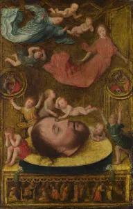 The Head of Saint John the Baptist, with Mourning Angels and Putti, Early16th cen Artist: Mostaert, Jan (1472 / 73-1555 / 56)