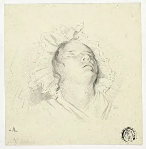 Head Back Prints: Head of Sleeping Girl, 1800. Creator: Pieter Gaal