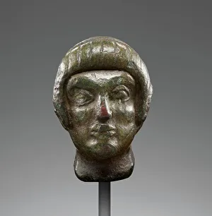 Etruria Prints: Head from a Statuette of a Youth, early 5th century BC. Creator: Unknown