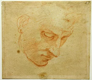 Michelangelo 1475 1564 Prints: Head Study to the Sistine Chapel ceiling