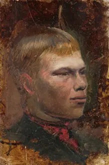 Ladislav Prints: Head study of a village farmhand, 1880-1900. Creator: Ladislav Mednyanszky