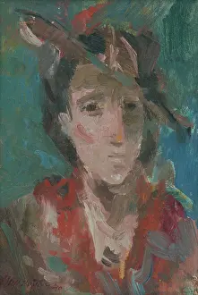 Garment Prints: Head study of a woman in a hat, 1940. Creator: Bedrich Hoffstadter