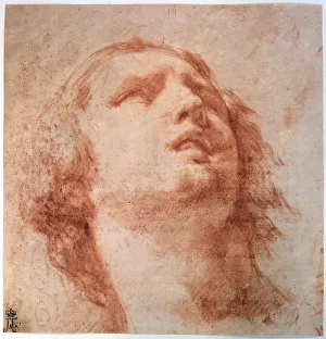 Pietro Berrettini Prints: Head study of a woman looking up, 17th century. Artist: Pietro da Cortona