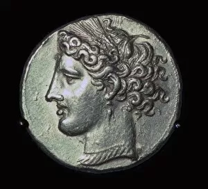 Carthaginian Collection: Head of Tanit on a gold tridrachm