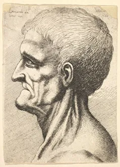 Head of a toothless man with bare, sinewy neck in profile to left, 1648