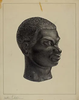 Hitching Post Prints: Head (Top of Hitching Post), c. 1937. Creator: Milton Grubstein