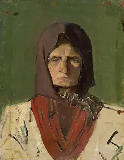 Unhappy Prints: Head of a Villager in a Dark Scarf, 1895-1900. Creator: Ladislav Mednyanszky