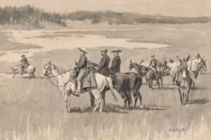 Meadow Gallery: On the Head-Waters--Burgess Finding a Ford, ca. 1893. Creator: Frederic Remington