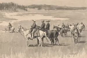 Scouts Prints: On the Head-Waters--Burgess Finding a Ford, ca. 1893. Creator: Frederic Remington
