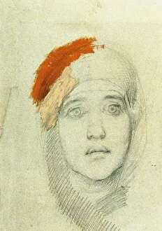 Head of a Woman, 1884. Artist: Vrubel, Mikhail Alexandrovich (1856-1910) Head of a Woman, 1884. Artist: Vrubel, Mikhail Alexandrovich (1856-1910)