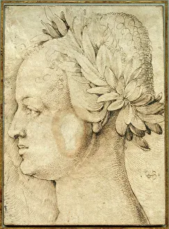 Baldung Baldung Grien Prints: Head of a woman crowned with laurels. Creator: Baldung (Baldung Grien), Hans (1484-1545)