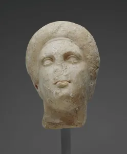 Funerary Prints: Head of a Woman from a Grave Naiskos, about 340 BC. Creator: Unknown