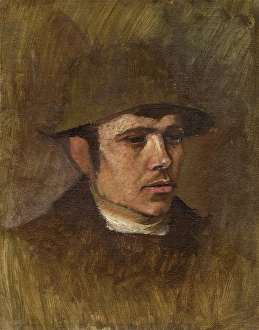 Lszl Mednynszky Prints: Head of a Worker in a Hat, around 1900. Creator: Ladislav Mednyanszky