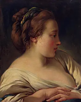 Franois Boucher Prints: Head of a Young Girl, 1750. Creator: Francois Boucher