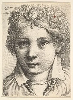 Head of a young girl wearing a jeweled headdress, ca. 1645. Creator: Wenceslaus Hollar