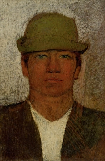 Ladislav Prints: Head of Young Man in a Green Hat, 1890-1900. Creator: Ladislav Mednyanszky