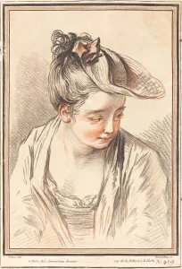 Antoine Watteau Collection: Head of a Young Woman, 1773. Creator: Gilles Demarteau
