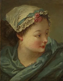 François Boucher French Prints: Head of a Young Woman, early 1730s. Creator: Francois Boucher (French, 1703-1770)