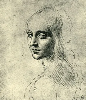 Young Prints: Head of a Young Woman (Study for the Angel in the Virgin of the Rocks ), c1485, (1943)