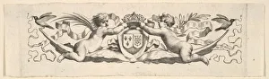 Mellan Claude Collection: Headband: Two Infants with the Arms of France and Navarre. Creator: Claude Mellan