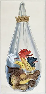 A three headed monster in an alchemical flask, representing the composition of the... 1900-1909. Creator: Edith Annie Ibbs