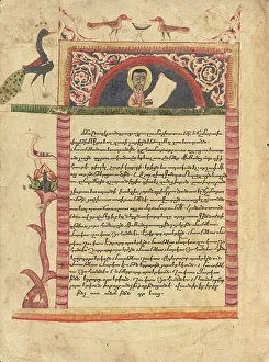 Tempera Colours Prints: Headpiece with a Portrait of Eusebius; Gospel Book, 1583. Creator: Ghoukas