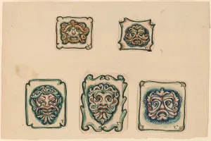 Faces Prints: Five Heads, c. 1918. Creator: Elihu Vedder