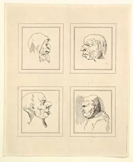 Da Vinci Leonardo Collection: Four Heads (from Characaturas by Leonardo da Vinci, from Drawings by Wincelslaus Hollar