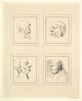 Wenceslaus Collection: Four Heads (from Characaturas by Leonardo da Vinci, from Drawings by Wincelslaus Hollar