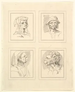 Four Heads (from Characaturas by Leonardo da Vinci, from Drawings by Wincelslaus Hollar