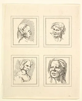 Four Heads (from Characaturas by Leonardo da Vinci, from Drawings by Wincelslaus Hollar