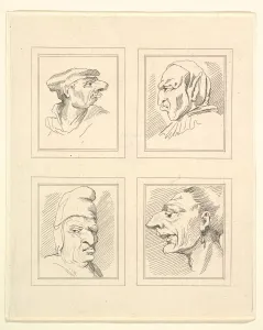 Four Heads (from Characaturas by Leonardo da Vinci, from Drawings by Wincelslaus Hollar