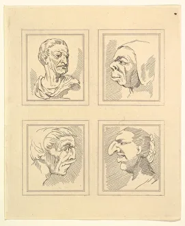Four Heads (from Characaturas by Leonardo da Vinci, from Drawings by Wincelslaus Hollar