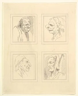 Four Heads (from Characaturas by Leonardo da Vinci, from Drawings by Wincelslaus Hollar